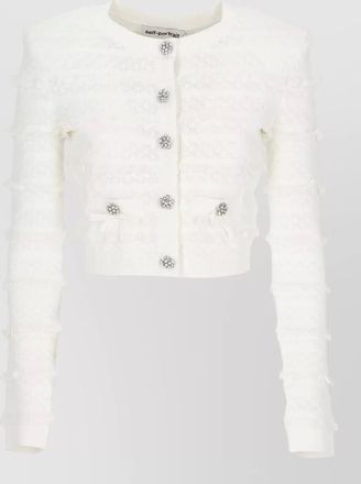 Self Portrait cropped textured cardigan bows jewel pockets