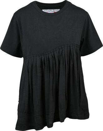 Ros&eacute; A Pois Black Gathered Stretch Cotton T-Shirt