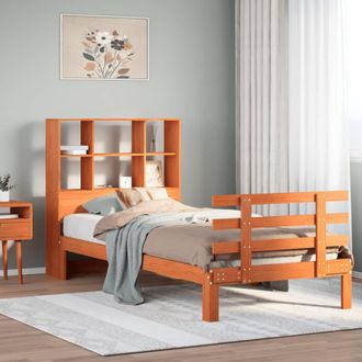 Berkfield Home Bookcase Bed without Mattress Wax Brown 100x200cm Solid Wood Pine | Size: 100x200 cm