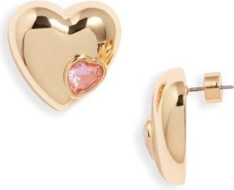 Nordstrom Puffy Heart & Stone Stud Earrings in Pink- Gold at Nordstrom