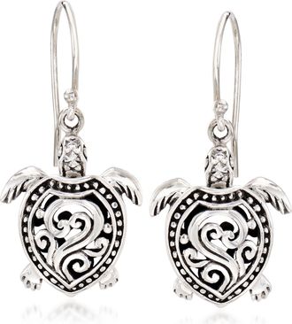 Ross-Simons Sterling Silver Filigree Turtle Drop Earrings