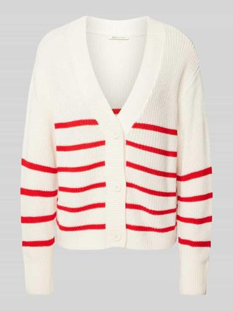 Tom Tailor Denim Relaxed Fit Strickjacke aus Baumwoll-Mix mit V-Ausschnitt in Offwhite, Gr&ouml;&szlig;e XS