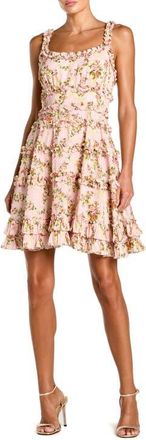 Mac Duggal Floral Square Neck Ruffle Mini Dress in Pink Multi at Nordstrom, Size 12