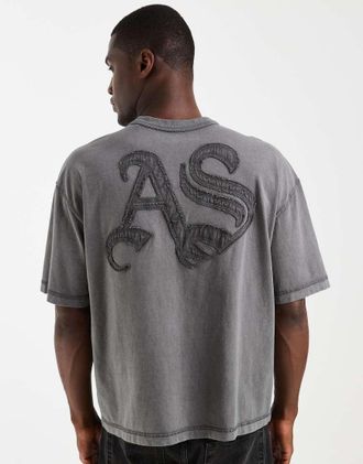 AllSaints Insigna - T-shirt grigio antracite con logo grande ricamato