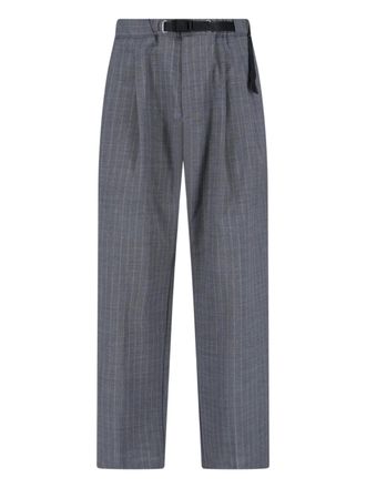 White Sand Grey Pinstripe Straight-Leg Wool Trousers