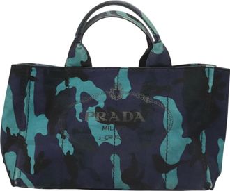 Prada Canapa Navy Canvas Tote Bag (Pre-Owned)