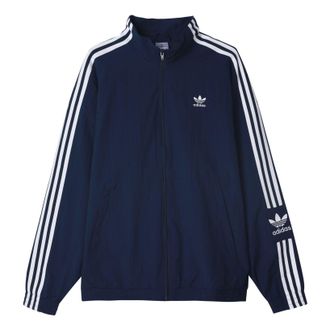 adidas Mens adidas originals Logo Printing Side Classic Zipper Stand Collar Sports Jacket Autumn Blue HL2189
