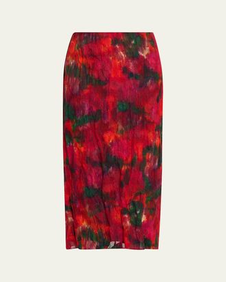 Lafayette 148 New York Abstract-Print Crinkled Cotton Midi Skirt