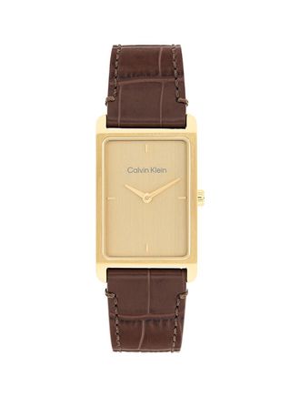 Calvin Klein Mens Rectangle Dial Leather Strap Watch - Brown - OS