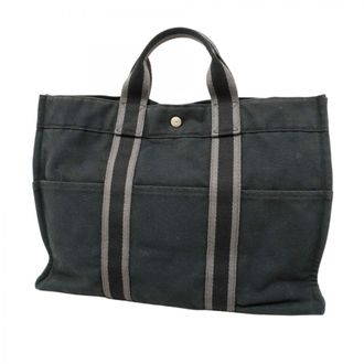 Herm&egrave;s Black Canvas Tote Bag (Pre-Owned)