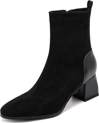 Generic Womens Suede Ankle Boots Square Toe Block Heel Zip Up Soft Lining Cushioned Insole Comfortable Non Slip Durable Daily Casual Office Shoes,Black,4.5 UK