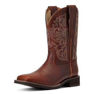 Ariat Womens Delilah StretchFit Wide Square Toe Western Boots in Spiced Cider, B Medium Width, Size 8.5, by Ariat