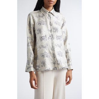 Max Mara Fado Silk Button-Up Shirt in Sand at Nordstrom, Size 14