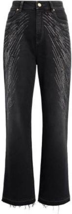 Roberto Cavalli Embellished Cotton Wide-Leg Jeans, Brand Size 38 ( US Size 4 )