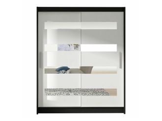 Mirjan24 Armario Closico 136, Negro + Blanco, 200x150x58cm, Puertas De Armario: Correderas, N&uacute;mero De Estantes: 5
