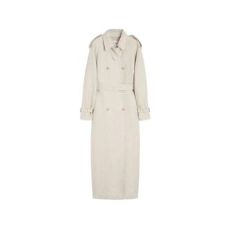 Max Mara Trench Coats, female, Beige, Size: XS Spolverino doppiopetto in drill di puro lino