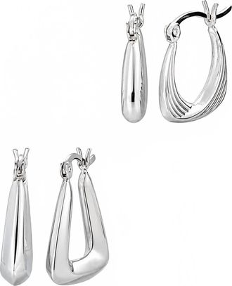 Gold & Honey Womens Rhodium-Plated Hoops - Set Of 2 In Silver