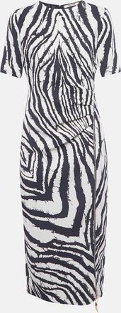 Roberto Cavalli White/black Printed Crepe Midi Dress