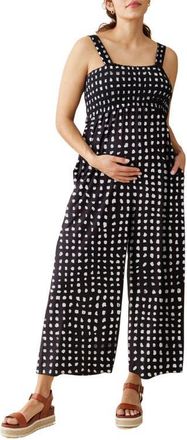 Ingrid & Isabel Smocked Bodice Wide Leg Maternity Jumpsuit in Abstract Check at Nordstrom, Size X-Small