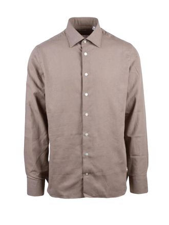 Borriello Taupe Cotton Linen Men Shirt