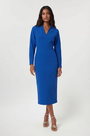 Karen Millen Womens Tailored Collared Long Sleeve Midi Dress - Blue - Size 16 UK