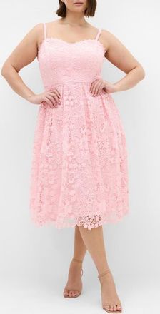 City Chic Scarlet Lace Midi Dress in Heavenly Pink at Nordstrom, Size Xxxs
