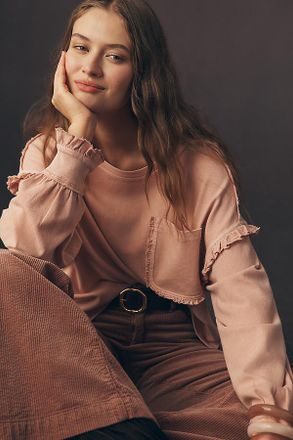 Pilcro Apr&egrave;s Long-Sleeve Ruffled Cotton Tee