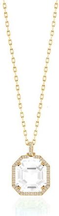 Goshwara Gossip Asscher Cut Stone & Pav&eacute; Diamond Pendant Necklace in White at Nordstrom, Size 16