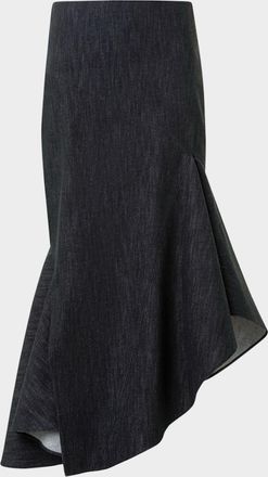 Akris Asymmetric Flared-Hem Stretch Denim Midi Skirt