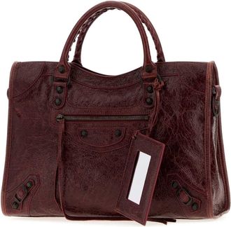 Balenciaga Crackled Lambskin Top Handle Bag - Merlot