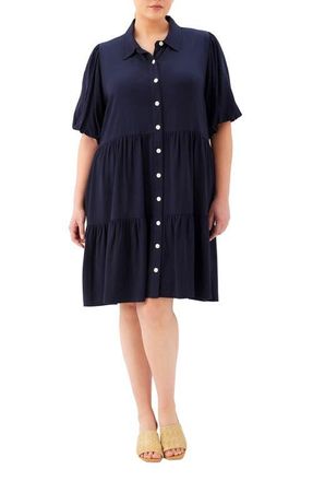Karen Kane Tiered Puff Sleeve Shirtdress in Navy at Nordstrom, Size 0 X