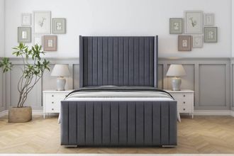 Sloomy Marlborough Plush Frame-Mattress-50 Upholstered Wingback Headboard in Dark Grey | Size: Single