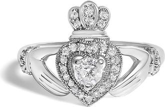 House of Brilliance 14K White Gold 3/8 Cttw Diamond Claddagh Heart Ring
