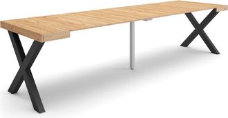 Skraut Home Mesa Consola Extensible, Mesa Comedor Plegable, 300, Para 14 Comensales, Patas Madera Maciza, Estilo Moderno, Roble - Skraut Home