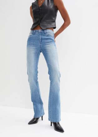 Bonprix Schlagjeans BONPRIX Flared Jeans Mid Waist, Stretch, Damen, Gr. 34, N-Gr, blau (hellblau denim), Obermaterial: 82% Baumwolle, 17% Polyester, 1% Elasth