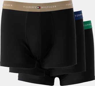 Tommy Hilfiger Mens Tommy Hilfiger 3-Pack Logo Waistband Mens Trunks - Army/Navy/Green - Black - Size: 33/32/32