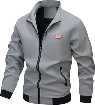 Generic Men Waterproof Jackets Bomber Jacket Lightweight Casual Fall Outdoor Stand Collar Windbreaker Zip Up Coat with Pocket Chaqueta Hombre(Grey, XXXXXL)