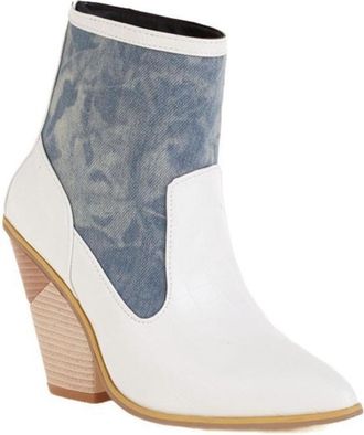 Generic Womens Patchwork Ankle Shoes Pointed Toe Wedge Heel Synthetic Suede Leather Comfortable Non Slip Durable for Party Night Out Street Fashion,White,4.5 