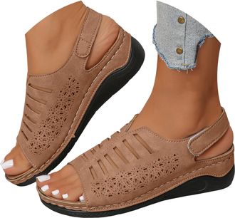 Generic Womens Open Toe Platform Sandals with Adjustable Strap and Cut Out Details Casual Walking Sandals Comfortable Wedge Heel Summer Shoes for Outdoor Vaca