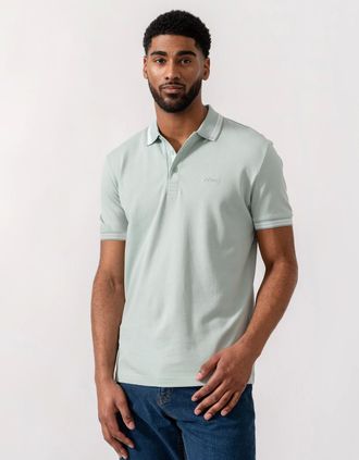 HUGO BOSS Mens BOSS Green Mens Paddy Cotton-Piqu&eacute; Polo Shirt with Contrast Logo - Turquoise/Aqua 448 - Size: 40