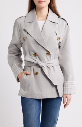 BCBGeneration Water Resistant Gingham Cuff Double Breasted Trench Coat in Stone at Nordstrom, Size X-Small