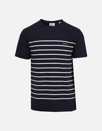 GANT Mens GANT PLACED STRIPE T-SHIRT EVENING BLUE - Navy - Size: 40