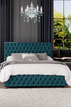Laurence Llewelyn-Bowen Seren Ottoman Storage Bed in Plush Velvet Fabric, Custom Made in Emerald | Size: Double