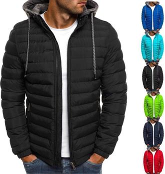 Generic Mens Puffer Jacket Water Resistant Hooded Insulated Quilted Jackets Winter Lightweight Cotton Padded Coat For Cold Weather With Pockets Drawstring Bla