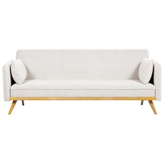 Beliani Sof&aacute; Cama De Tela Tradicional 3 Plazas Construcci&oacute;n De Madera De Pino Reposabrazos Patas Convertible Blanco Crema Asaa