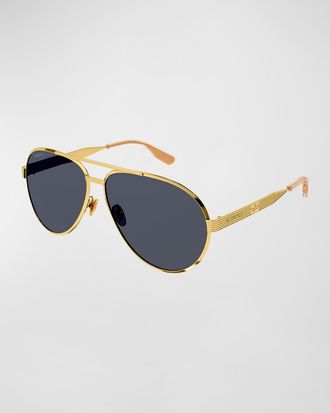 Gucci Mens Double-Bridge Metal Aviator Sunglasses