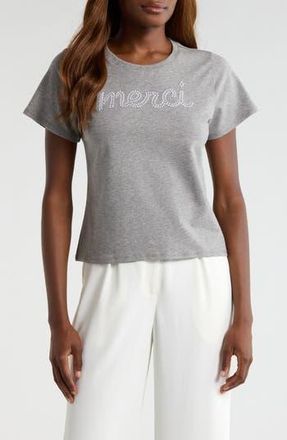 Cinq &agrave; Sept Merci Embellished Cotton Graphic T-Shirt in Heather Grey/White at Nordstrom Rack, Size Xx-Small