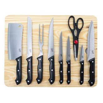 Gibson Home Wildcraft 10 Piece Cutlery Set with Wooden Cutting Board in Black at Nordstrom