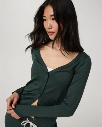 Vuori Clothing Long Sleeve Halo V-Neck Cardigan | Hemlock Heather | XS, Size Extra Small