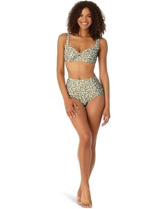 Anne Cole Womens Anne Cole Retro Top Green Ditsy Floral Twist Front Swim JDM1097